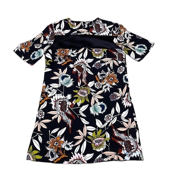 Topshop Mini Dress Tunic Floral Sheer Panel Black Pink Size 0 - Picture 2 of 12